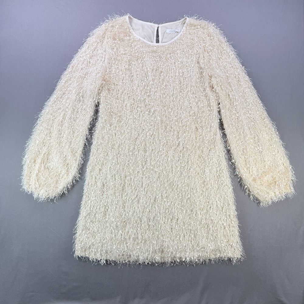 12th Tribe Womens XL Cream Polyester Shaggy Faux Fur Mini Dress Party Glam 1225